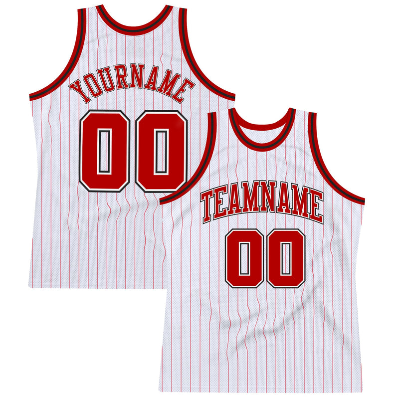 Custom Basketball Jersey - White Red Pinstripe Red-Black Authentic