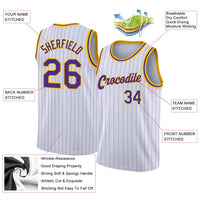 Custom Basketball Jersey - White Purple Pinstripe Purple-Gold Authentic