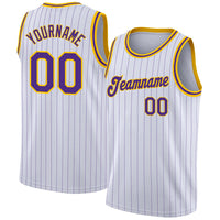 Custom Basketball Jersey - White Purple Pinstripe Purple-Gold Authentic
