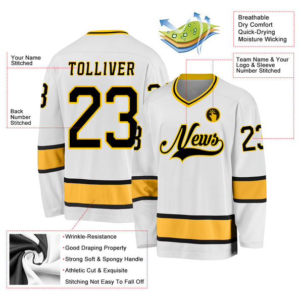 Custom Hockey Jersey - White Black-Gold