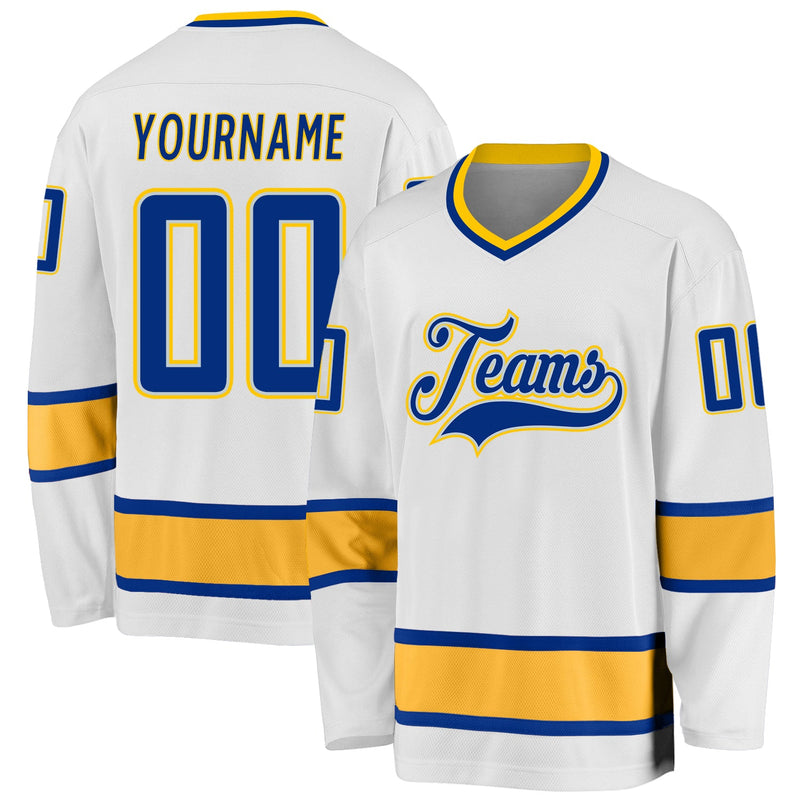 Custom Hockey Jersey - White Royal-Gold