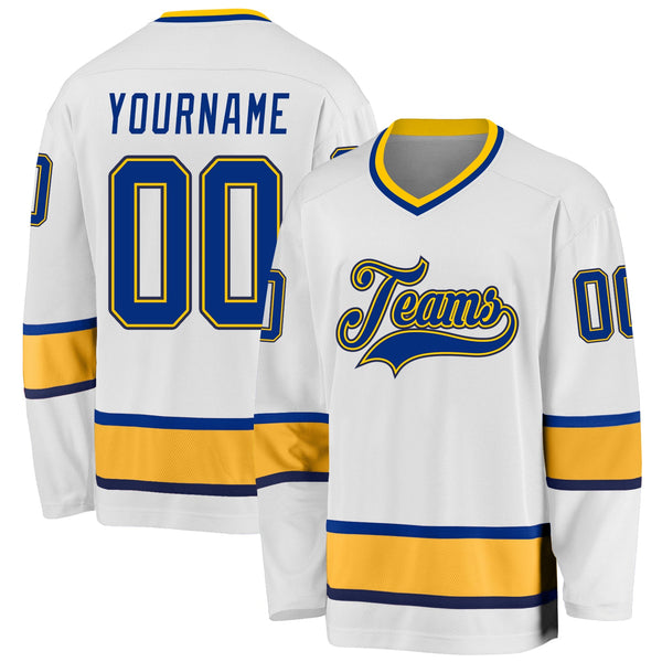 Custom Hockey Jersey - White Royal-Gold